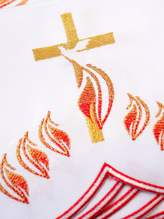 Metric with front embroidery Cross with flames White - LITURGICAL SHOP