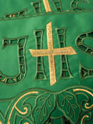 Metric with front embroidery IHS Cross Green - LITURGICAL SHOP