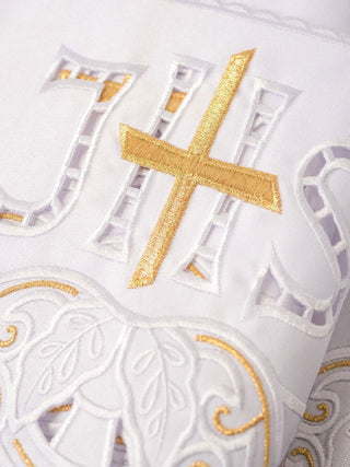 Metric with front embroidery IHS Cross White - LITURGICAL SHOP