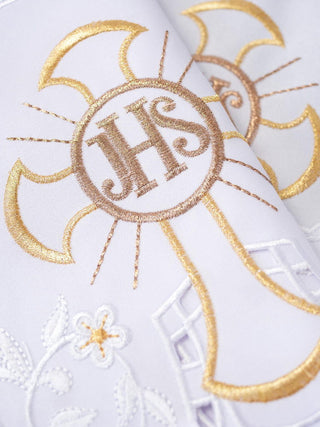 Metric with front embroidery IHS Cross White - LITURGICAL SHOP