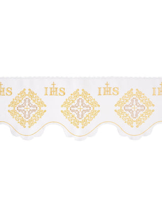 Metric with front embroidery IHS Cross and rosette White - LITURGICAL SHOP