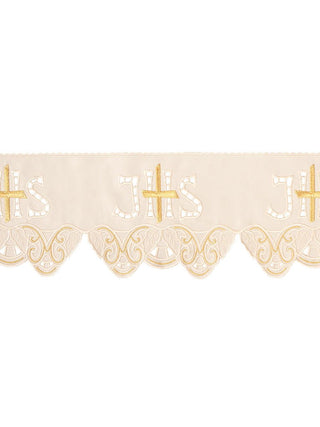 Metric with front embroidery IHS Cross ecru - LITURGICAL SHOP