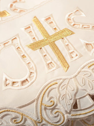 Metric with front embroidery IHS Cross ecru - LITURGICAL SHOP