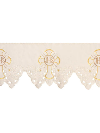 Metric with front embroidery IHS Cross ecru - LITURGICAL SHOP