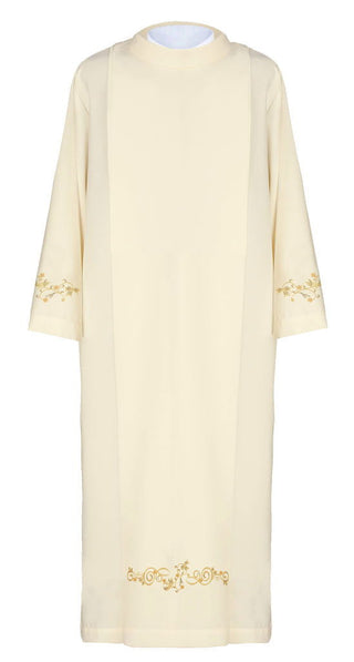 Priest's robe plain with turtleneck Ecru decorative embroidery - LITURGICAL SHOP