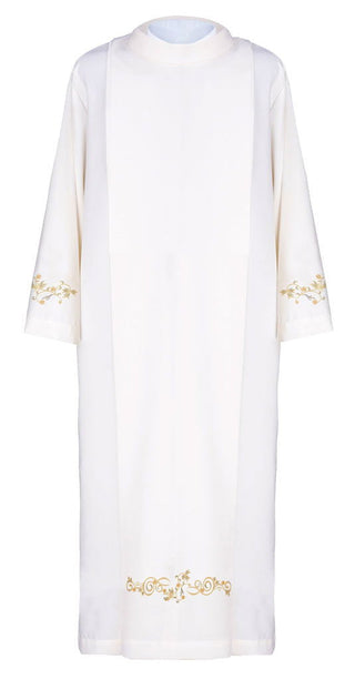 Priest's robe plain with turtleneck White decorative embroidery - LITURGICAL SHOP