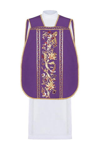 Purple Roman chasuble embroidered with Eucharistic chalice motif - LITURGICAL SHOP