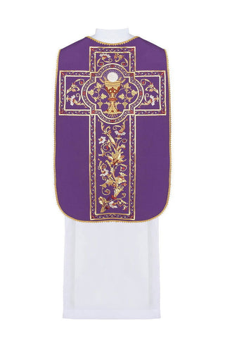 Purple Roman chasuble embroidered with Eucharistic chalice motif - LITURGICAL SHOP