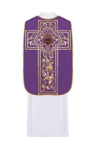 Purple Roman chasuble embroidered with the motif of the Heart of Jesus Christ - LITURGICAL SHOP