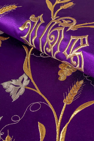 Purple Roman chasuble with motif of IHS, ears and grapes - LITURGICAL SHOP