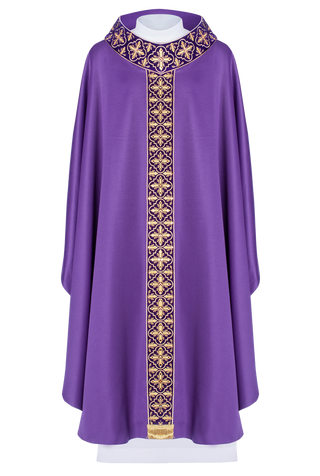 Purple chasuble decorated with 500 stones with a narrow band - LITURGICAL SHOP