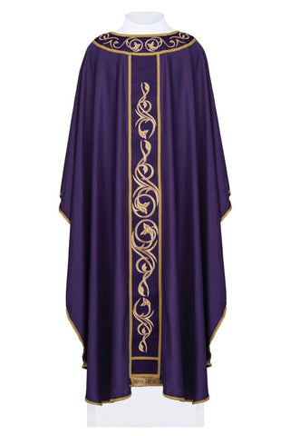 Purple chasuble embroidered on lightweight fabric - LITURGICAL SHOP