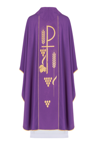 Purple chasuble embroidered with IHS chalice pattern - LITURGICAL SHOP