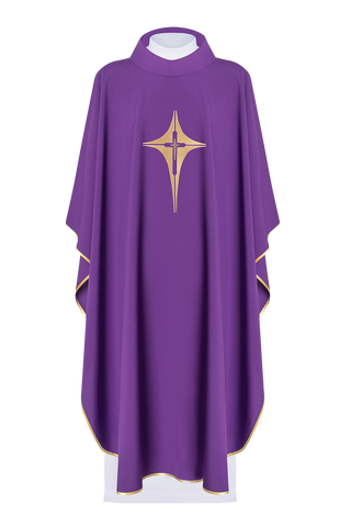 Purple chasuble embroidered with cross motif - LITURGICAL SHOP