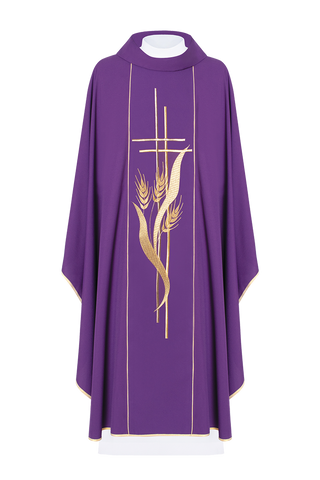 Purple chasuble embroidered with motifs of cross and ears - LITURGICAL SHOP