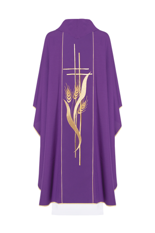 Purple chasuble embroidered with motifs of cross and ears - LITURGICAL SHOP