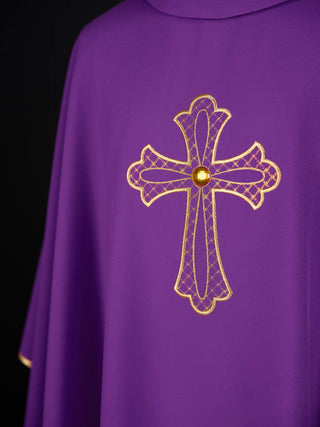 Purple chasuble embroidered with symbol of the cross Purple - LITURGICAL SHOP