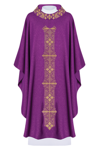 Purple chasuble richly embroidered glossy - LITURGICAL SHOP