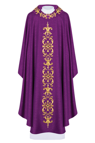 Purple chasuble richly embroidered with stones - LITURGICAL SHOP