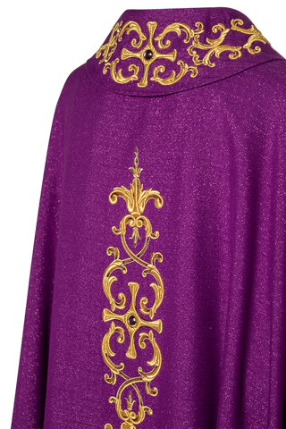 Purple chasuble richly embroidered with stones - LITURGICAL SHOP