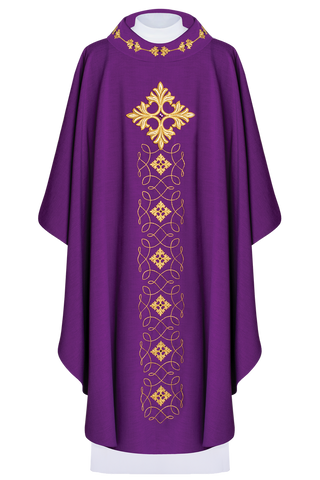 Purple chasuble richly embroidered with string and stones - LITURGICAL SHOP