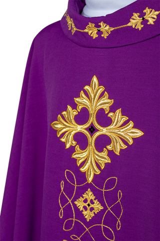 Purple chasuble richly embroidered with string and stones - LITURGICAL SHOP