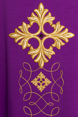 Purple chasuble richly embroidered with string and stones - LITURGICAL SHOP