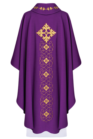 Purple chasuble richly embroidered with string and stones - LITURGICAL SHOP