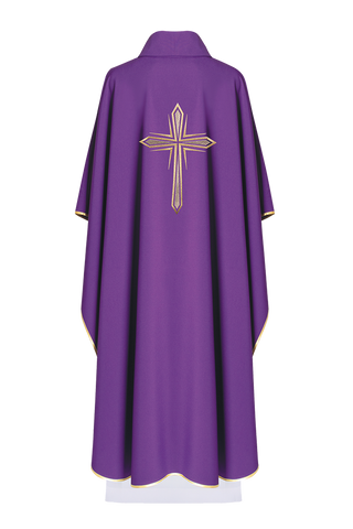 Purple chasuble with embroidery of the cross and gold piping - LITURGICAL SHOP