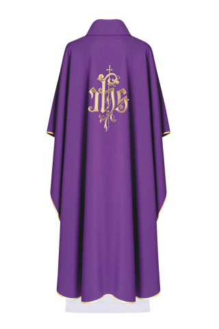 Purple chasuble with gold IHS embroidery - LITURGICAL SHOP