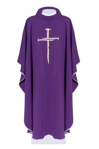 Purple chasuble with silver embroidered Cross for Lent - LITURGICAL SHOP