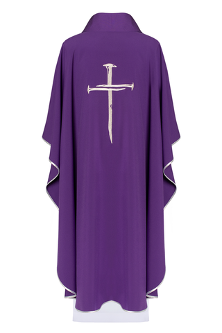 Purple chasuble with silver embroidered Cross for Lent - LITURGICAL SHOP