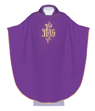 Purple chasuble with wide collar and gold IHS embroidery - LITURGICAL SHOP