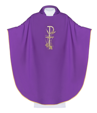 Purple chasuble with wide collar and gold cross embroidery - LITURGICAL SHOP