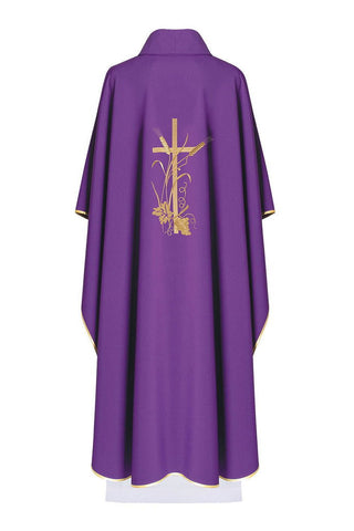 Purple chasuble with wide collar and gold cross embroidery - LITURGICAL SHOP