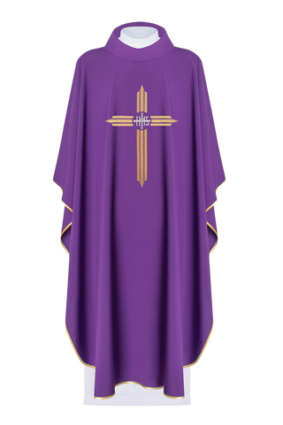 Purple embroidered chasuble with IHS Cross - LITURGICAL SHOP