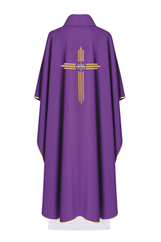 Purple embroidered chasuble with IHS Cross - LITURGICAL SHOP