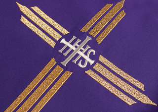 Purple embroidered chasuble with IHS Cross - LITURGICAL SHOP