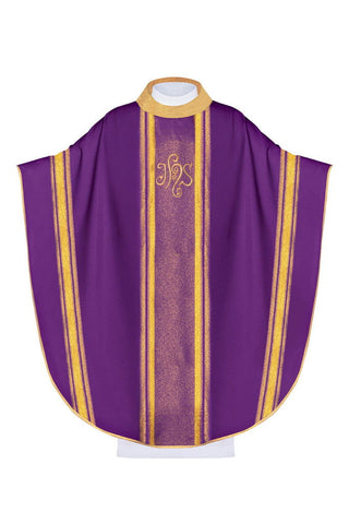 Purple embroidered chasuble with IHS design with gilding - LITURGICAL SHOP