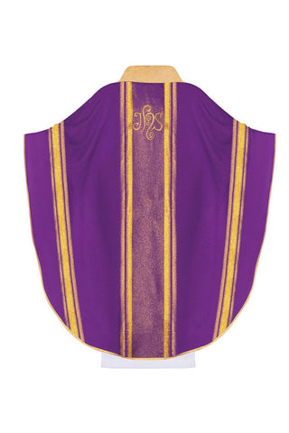 Purple embroidered chasuble with IHS design with gilding - LITURGICAL SHOP