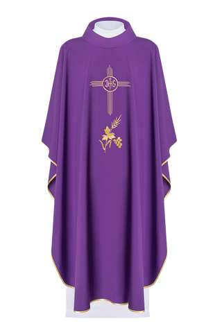 Purple embroidered chasuble with IHS motif - LITURGICAL SHOP