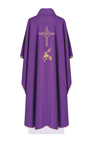 Purple embroidered chasuble with IHS motif - LITURGICAL SHOP