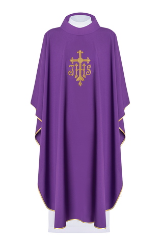 Purple embroidered chasuble with cross and ihs - LITURGICAL SHOP