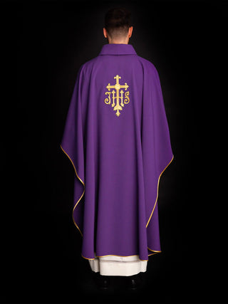 Purple embroidered chasuble with cross and ihs - LITURGICAL SHOP