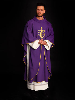 Purple embroidered chasuble with cross and ihs - LITURGICAL SHOP