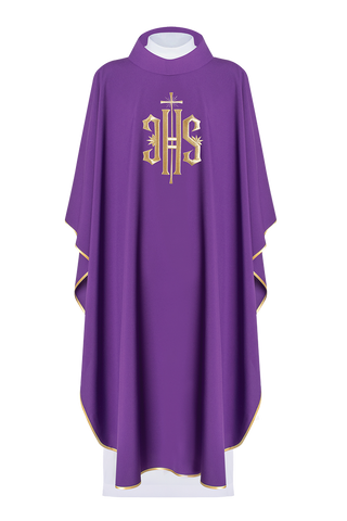 Purple embroidered chasuble with gold IHS motif - LITURGICAL SHOP