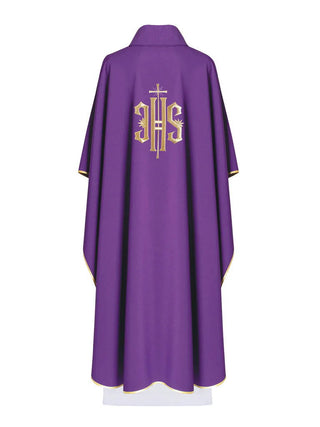 Purple embroidered chasuble with gold IHS motif - LITURGICAL SHOP