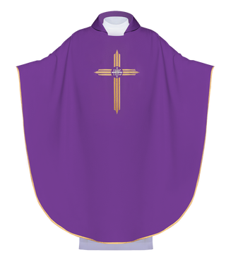 Purple embroidered chasuble with wide collar and IHS Cross - LITURGICAL SHOP