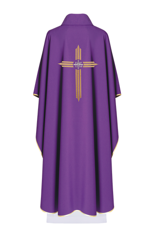 Purple embroidered chasuble with wide collar and IHS Cross - LITURGICAL SHOP