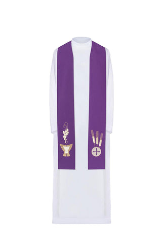 Purple embroidered priest's stole Chalice, Ears and Grapes - LITURGICAL SHOP